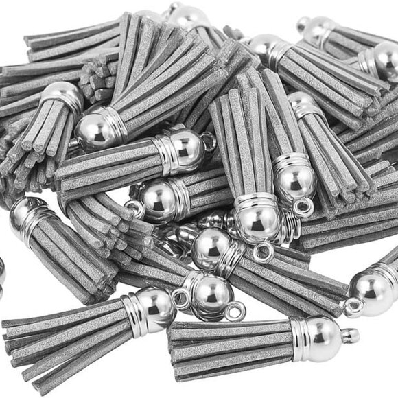 100 Pcs Silver Faux Suede Tassels Bulk Keychain Making Supplies - Small Leather - Picture 4 of 7